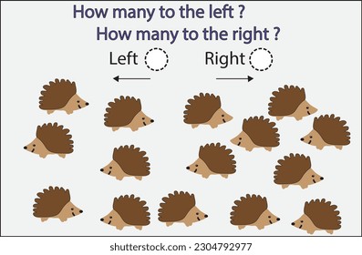 Counting the left and right Porcupines. Educational game for preschoolers kids.