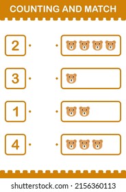 Counting and match Bear face. Worksheet for kids