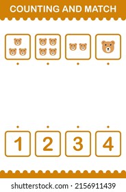 Counting and match Bear face. Worksheet for kids