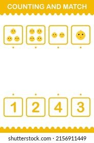Counting and match Chicken face. Worksheet for kids