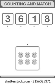 Counting and match Cow face. Worksheet for kids