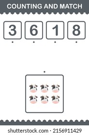 Counting and match Cow face. Worksheet for kids