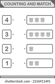 Counting and match Cow face. Worksheet for kids