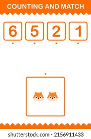 Counting and match Fox face. Worksheet for kids