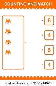 Zählen und mit Fox-Gesicht übereinstimmen. Arbeitsblatt für Kinder
