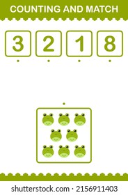 Counting and match Frog face. Worksheet for kids