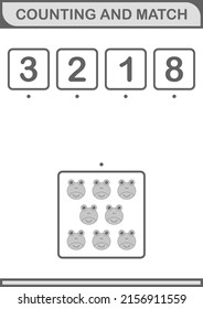 Counting and match Frog face. Worksheet for kids