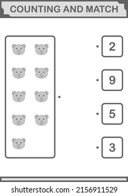 Counting and match Koala face. Worksheet for kids