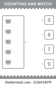 Counting and match Koala face. Worksheet for kids