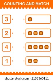 Counting and match Lion face. Worksheet for kids