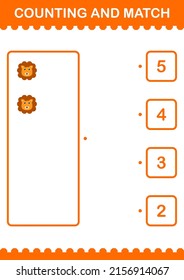 Counting and match Lion face. Worksheet for kids