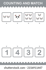 Counting and match Panda face. Worksheet for kids