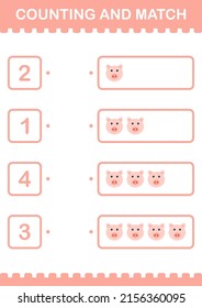 Counting and match Pig face. Worksheet for kids