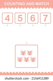 Counting and match Pig face. Worksheet for kids
