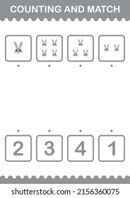 Counting and match Rabbit face. Worksheet for kids