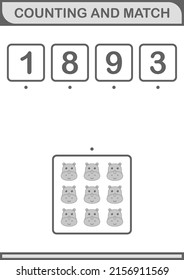 Counting and match Rhinoceros face. Worksheet for kids