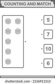 Counting and match Sheep face. Worksheet for kids