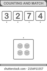Counting and match Sheep face. Worksheet for kids