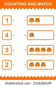 Counting and match Tiger face. Worksheet for kids