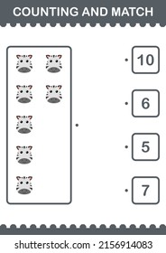 Counting and match Zebra face. Worksheet for kids