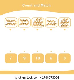 Counting and matching animals game for Preschool Children. Educational printable math worksheet. Additional game for kids. Vector illustration in cartoon style.