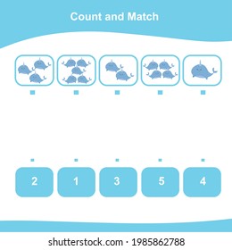 Counting and matching game animals for Preschool Children. This worksheet is suitable for educating early age children on how to count well. Educational printable math worksheet. Additional math