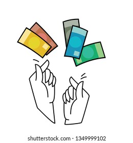 contando dinero, manos gestantes para ganar dinero o hacer dinero rico. ilustración vectorial