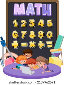 Counting number 0 to 9 and math symbols illustration