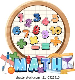 Counting number 0 to 9 and math symbols illustration