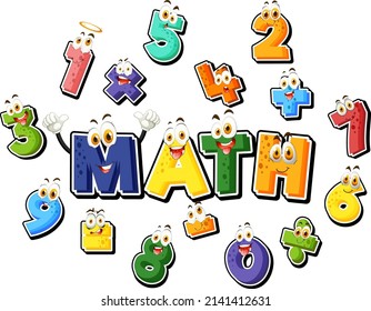Counting number 0 to 9 and math symbols illustration