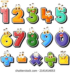 Counting number 0 to 9 and math symbols illustration
