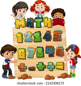 Counting number 0 to 9 and math symbols illustration