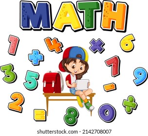 Counting number 0 to 9 and math symbols illustration