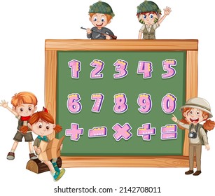 Counting number 0 to 9 and math symbols illustration