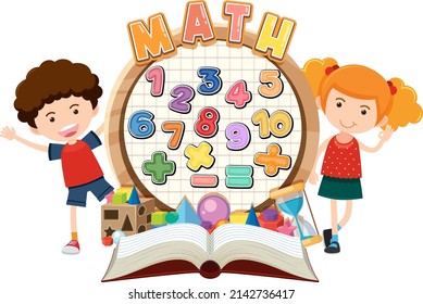 Counting number 0 to 9 and math symbols illustration