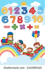 Counting number 0 to 9 and math symbols for kids illustration