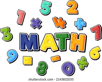 Counting number 0 to 9 and math symbols illustration