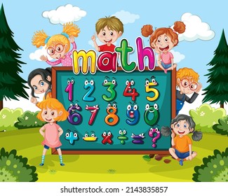 Counting number 0 to 9 and math symbols illustration