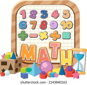 Counting number 0 to 9 and math symbols illustration