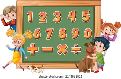 Counting number 0 to 9 and math symbols illustration