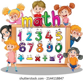 Counting number 0 to 9 and math symbols illustration