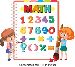 Counting number 0 to 9 and math symbols for kids illustration