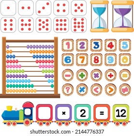 Counting number 0 to 9 and math symbols illustration