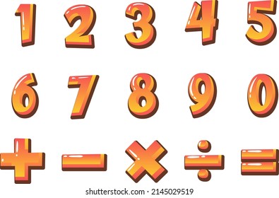 Counting number 0 to 9 and math symbols illustration