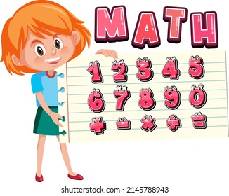 Counting number 0 to 9 and math symbols illustration