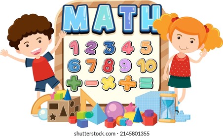 Counting number 0 to 9 and math symbols illustration