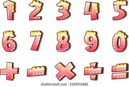 Counting number 0 to 9 and math symbols illustration