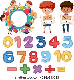 Counting number 0 to 9 and math symbols illustration