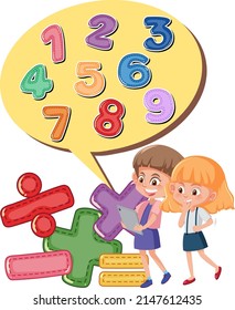 Counting number 0 to 9 and math symbols illustration