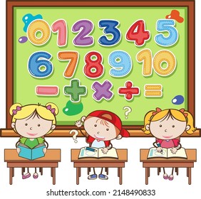 Counting number 0 to 9 and math symbols for kids illustration